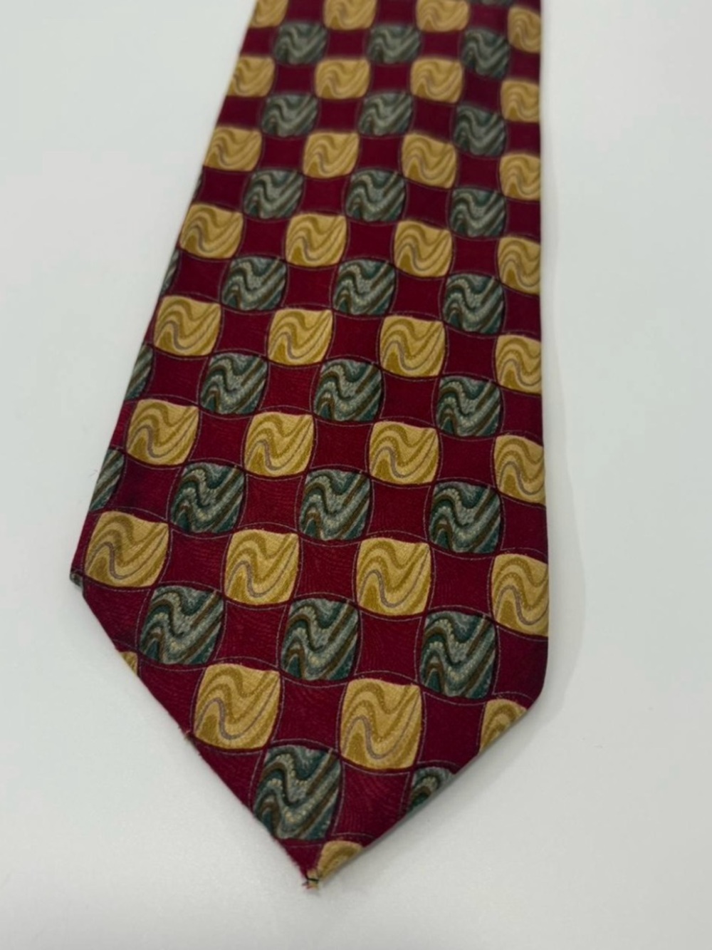 Albert Nipon Burgundy, Gold & Green Checker Silk Tie